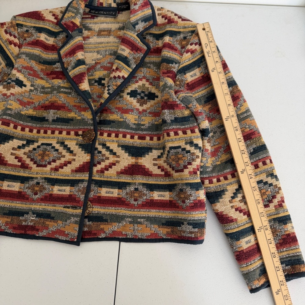 Southwestern Geometric Tapestry Blazer Jacket Womens Small Button Front Retro - Picture 10 of 12